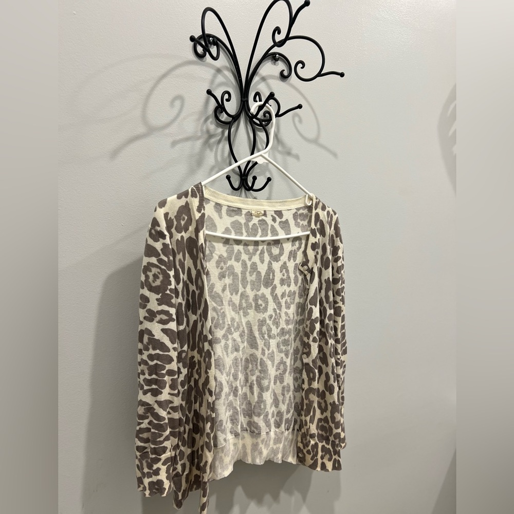 JCrew cardigan - grey leopard pattern